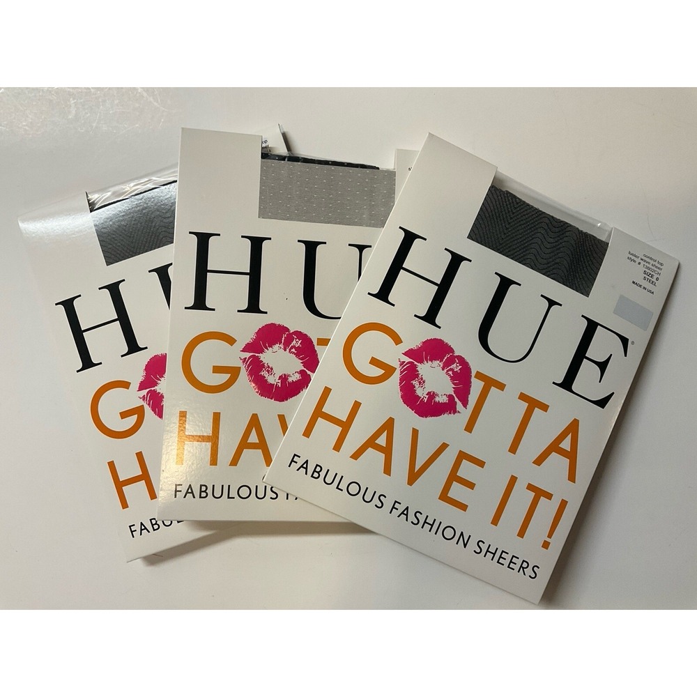 NIP 3 Pairs HUE Gotta Have It! Control‎ Top Pantyhose Black Gray Various Size 0